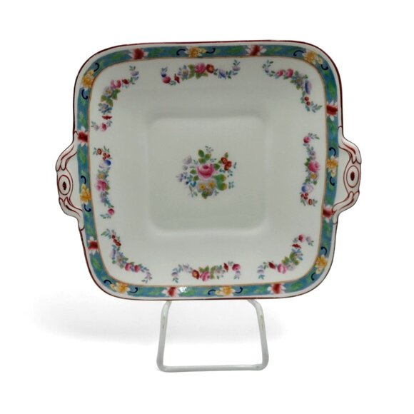 ROYAL DOULTON Square Handled Floral Porcelain Dish England Vintage 10" - Picture 11 of 11